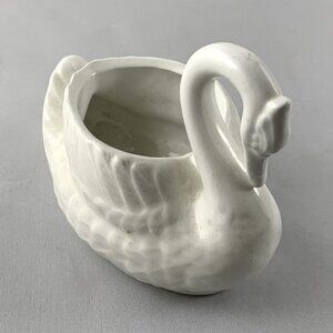 Vintage White Ceramic Swan Planter Figurine, Ideal for Succulents & Trinkets